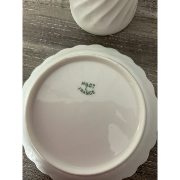 H&C: L France Tea Cup and Saucer Demitasse Set Fine Porcelain White Swirl - Picture 6 of 6